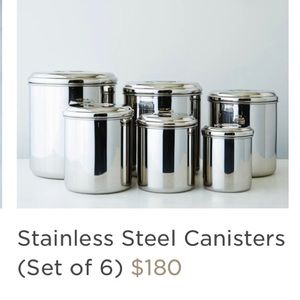 Set of 6 stainless steel containers by Onyx.
